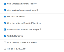 A screenshot of the Hide Clock On Clock Off security group option.