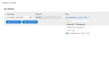 A screenshot of the Teams filter on the Run Sheets page.