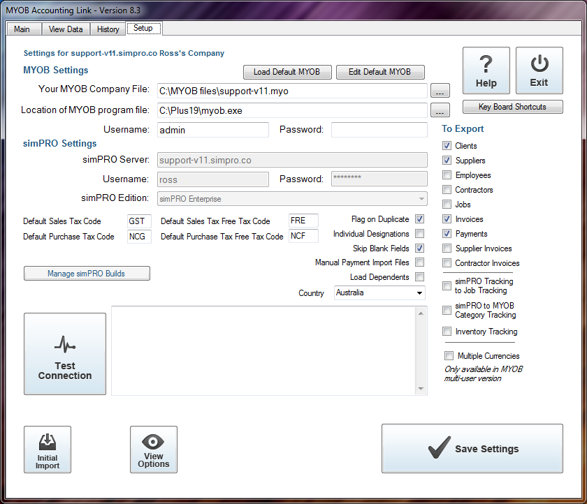 A screenshot of the Setup tab.