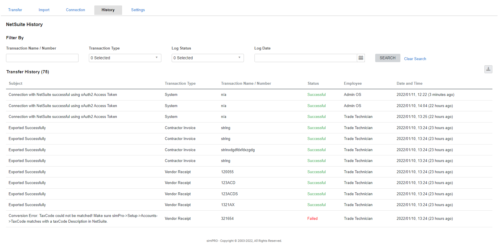 A screenshot of the available cloud accounting packages to select to integrate with in Simpro Premium.