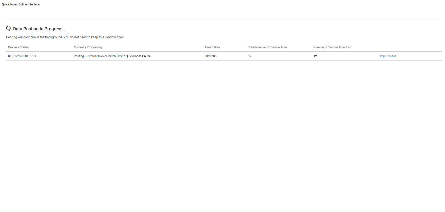 A screenshot of the Data Posting in Progress message.