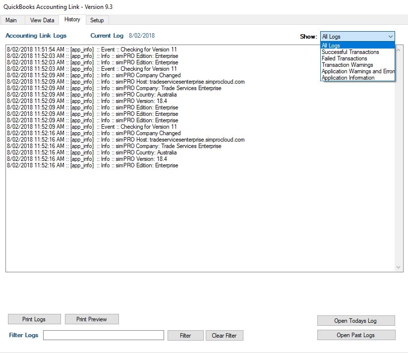 A screenshot of the History tab.