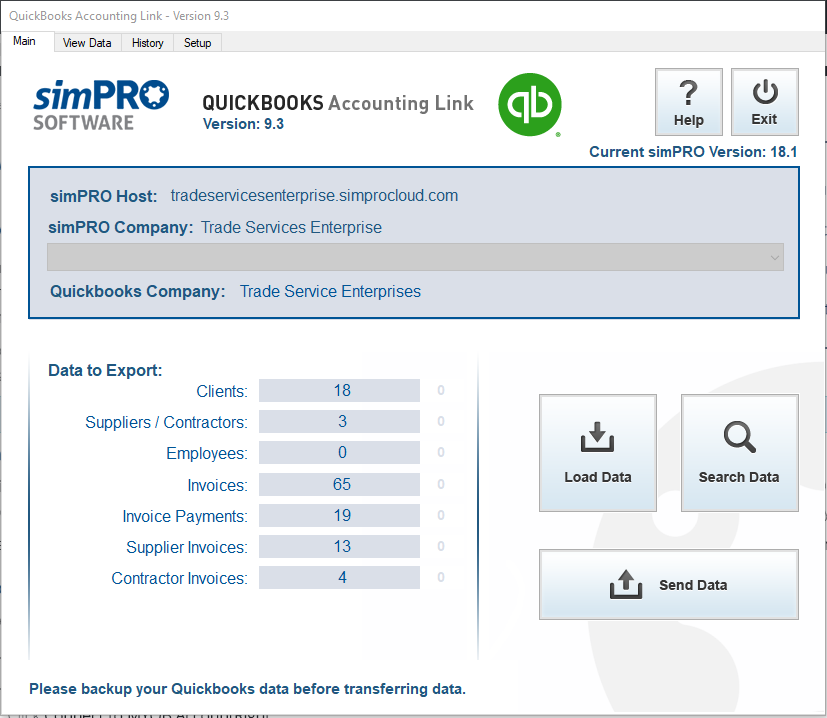 A screenshot of the Main tab.