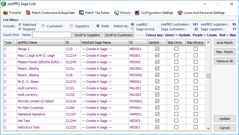 A screenshot of the Match tab.