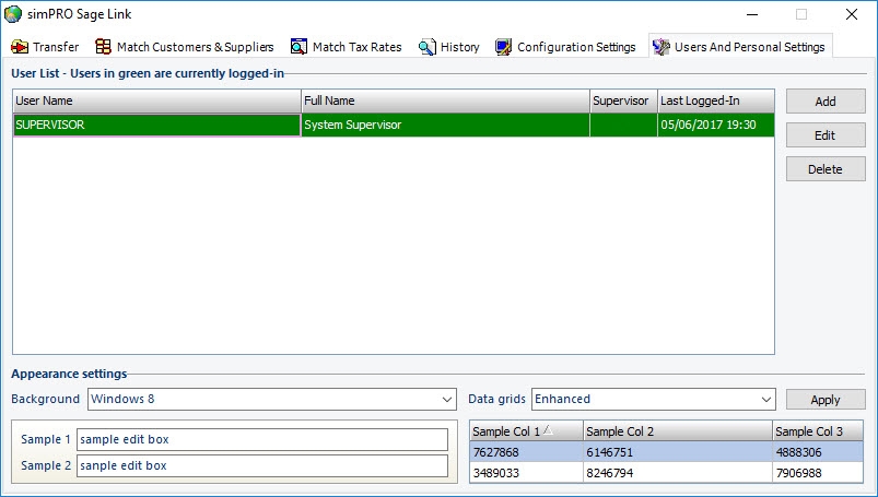 A screenshot of the Users and Personal Settings tab.