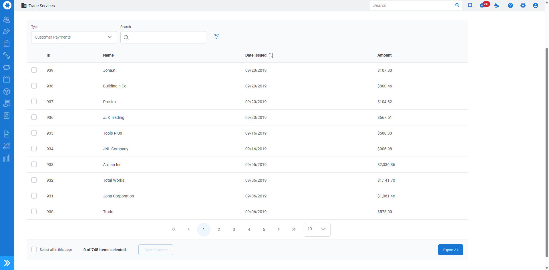 A screenshot of the Transactions tab in the Sage Intacct accounting link.
