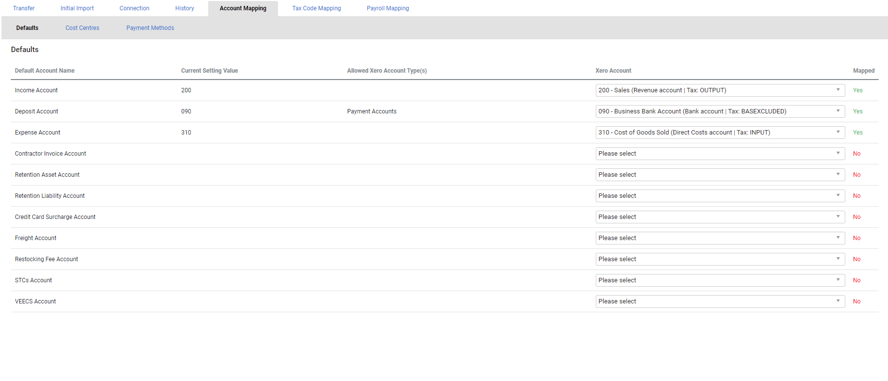 A screenshot of the Account Mapping tab.