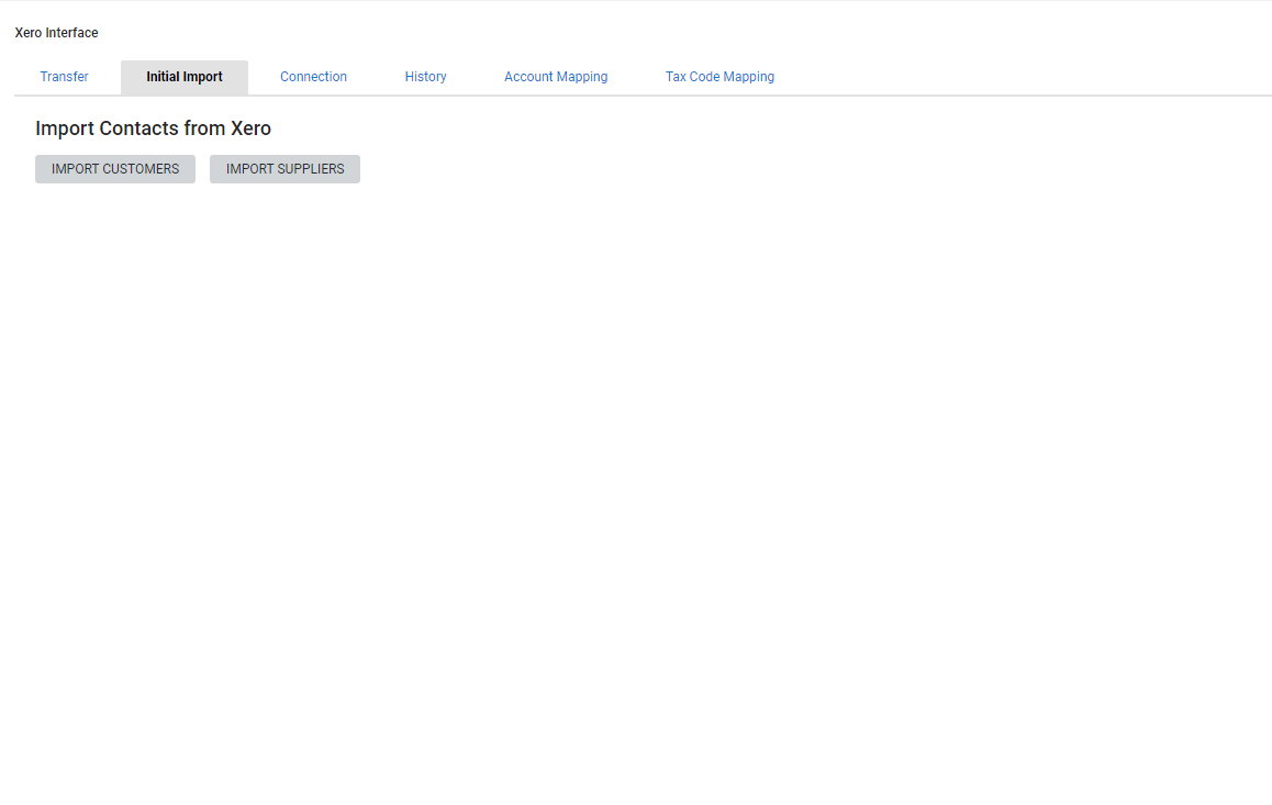 A screenshot of the Initial Import tab in the Xero accounting link.