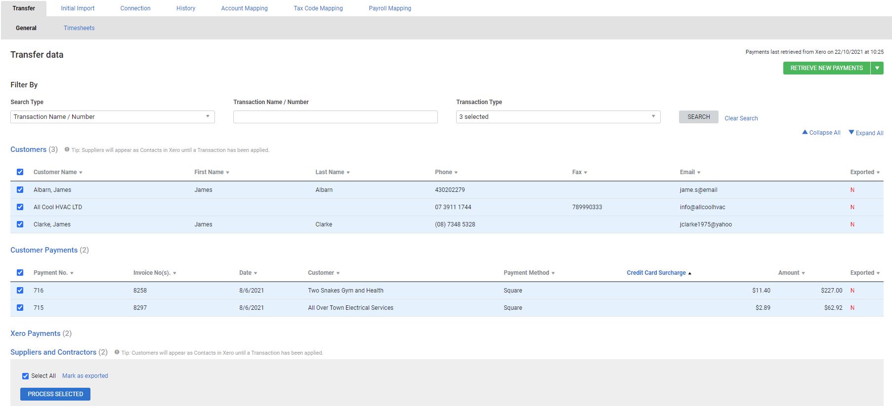 A screenshot of the Retrieve New Payments button.