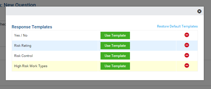A screenshot of the Response Templates pop-up window.