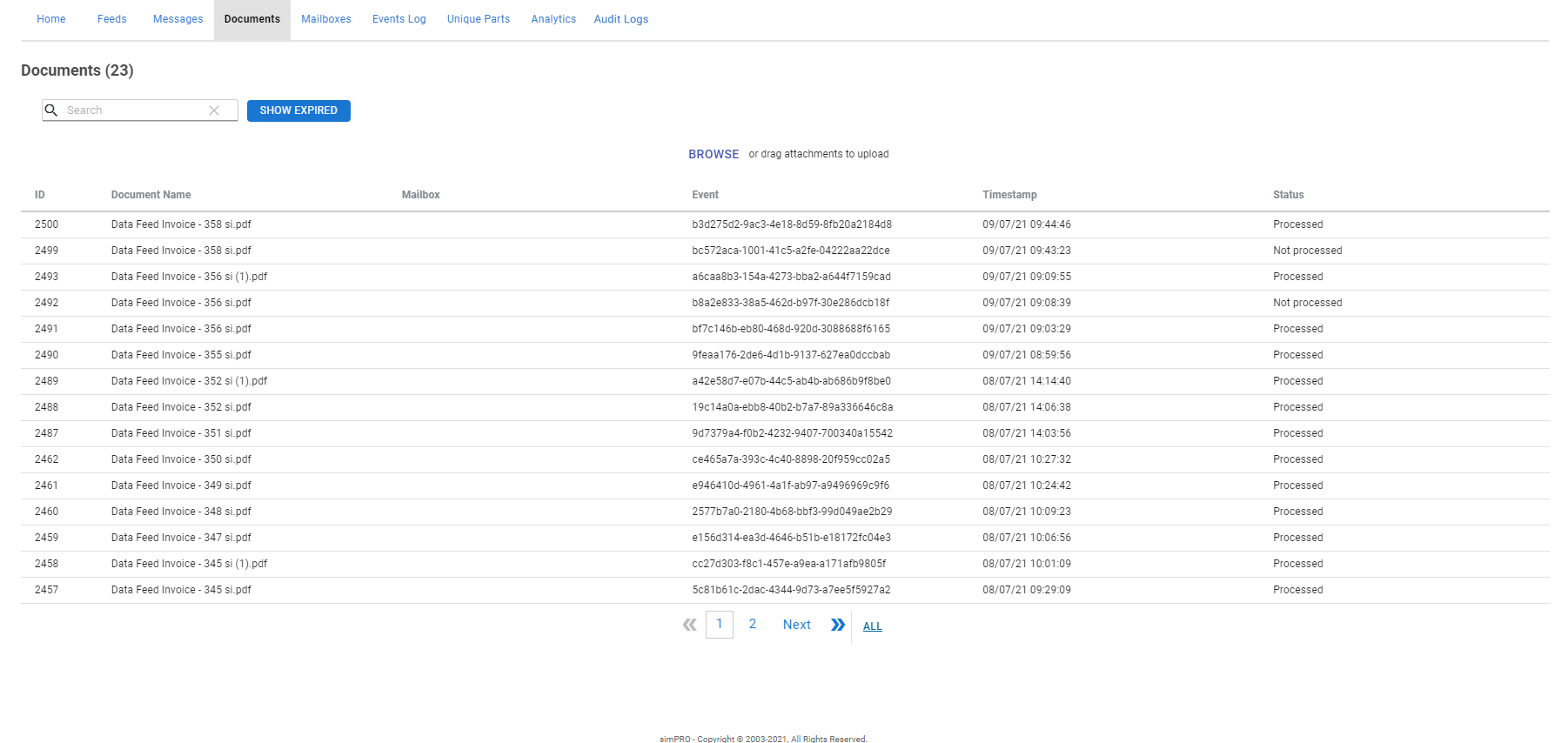 A screenshot of the Documents tab.