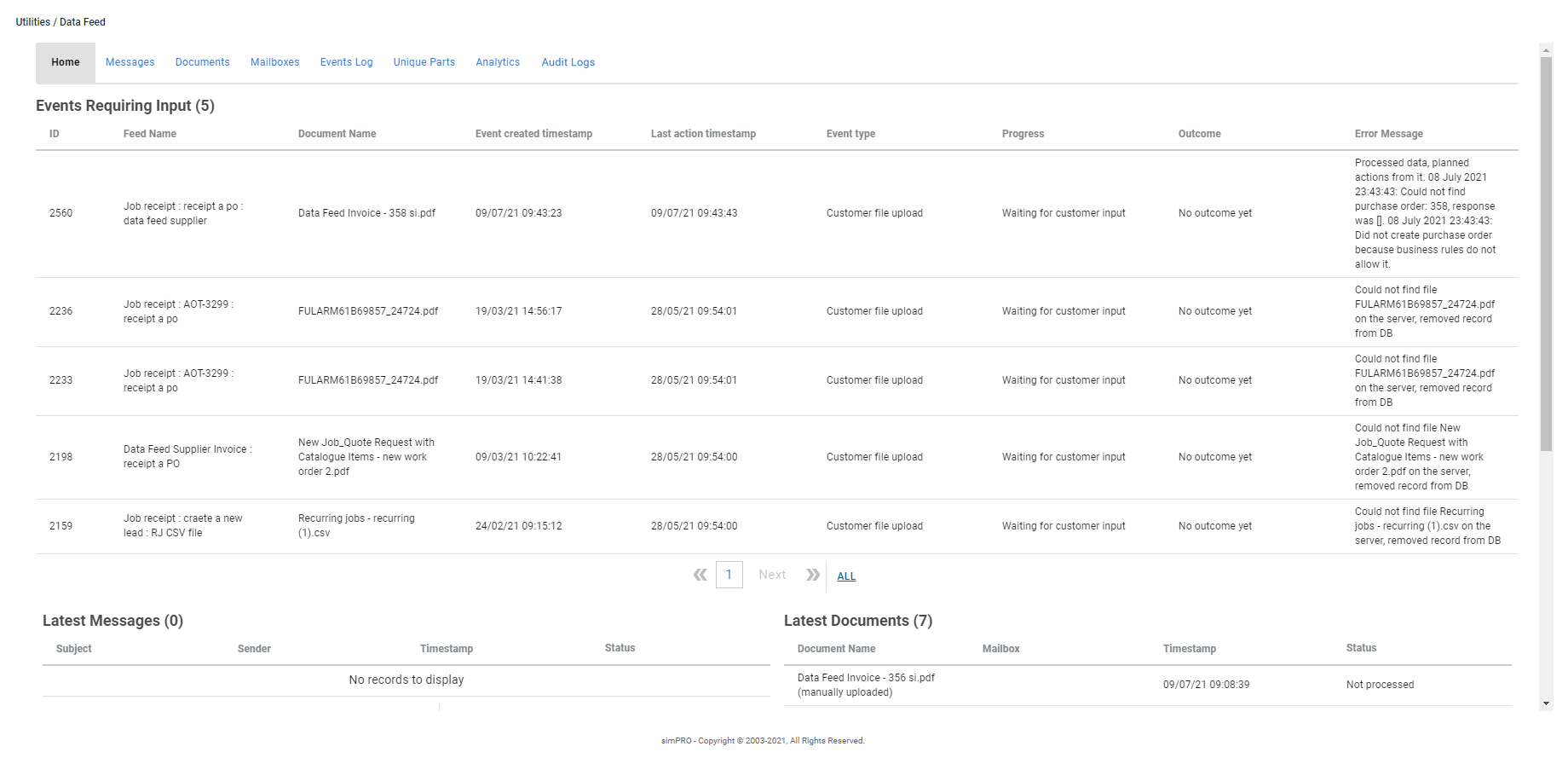 A screenshot of the Analytics tab in Data Feed.