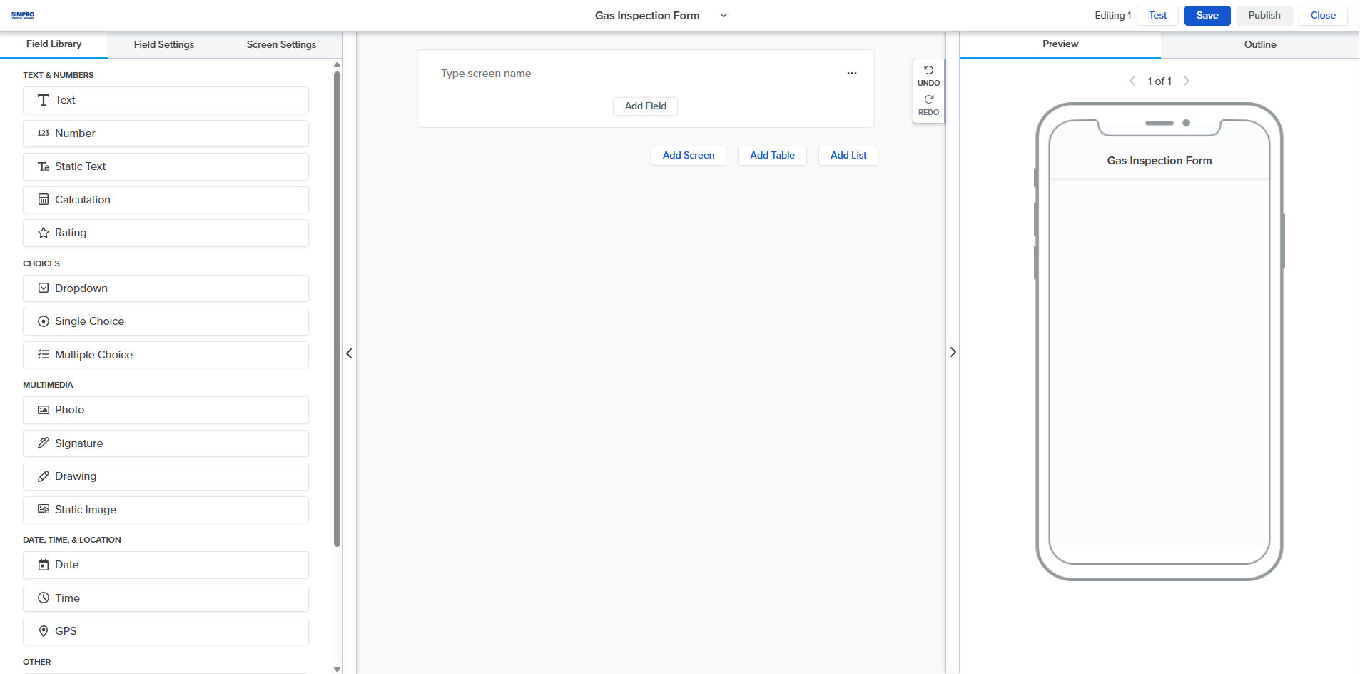 A screenshot of a newly created form.