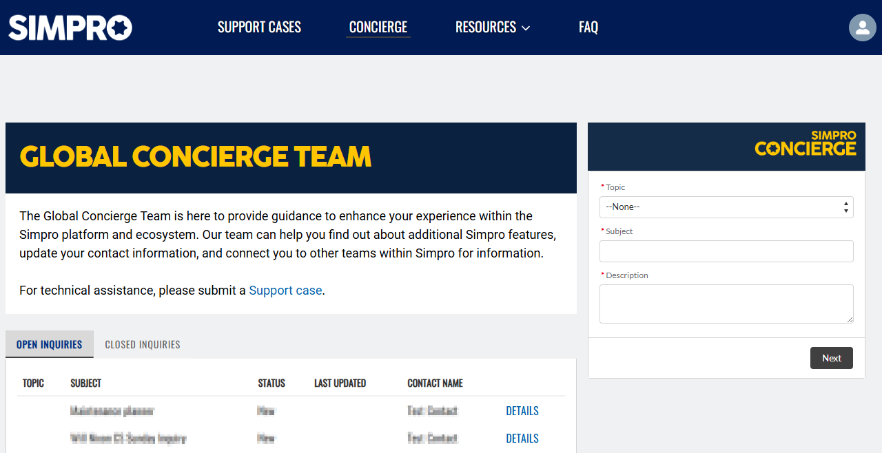 A screenshot of the Helpdesk page.