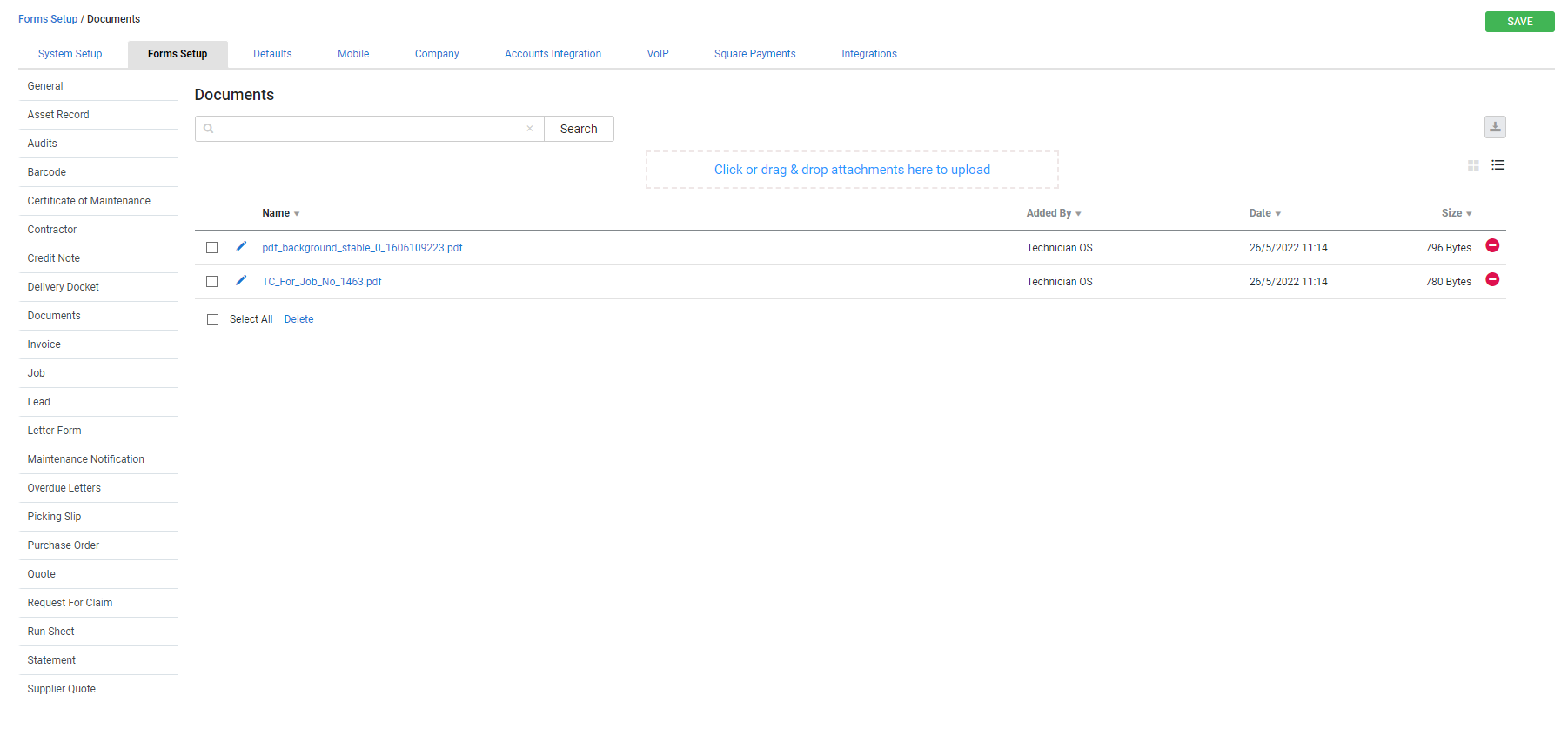 A screenshot of uploaded documents.