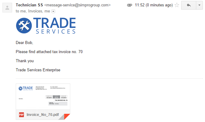 A screenshot of an email using the template.