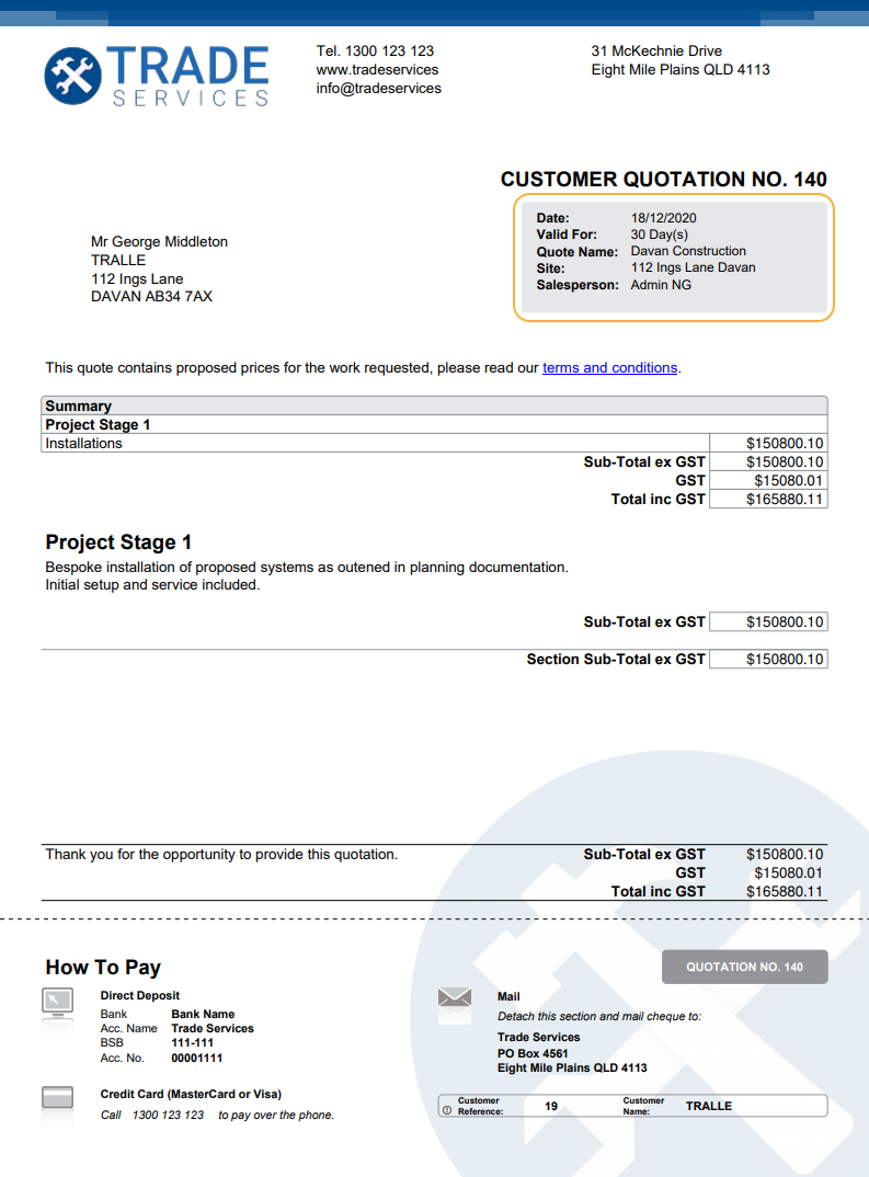 A screenshot of the quote form header.