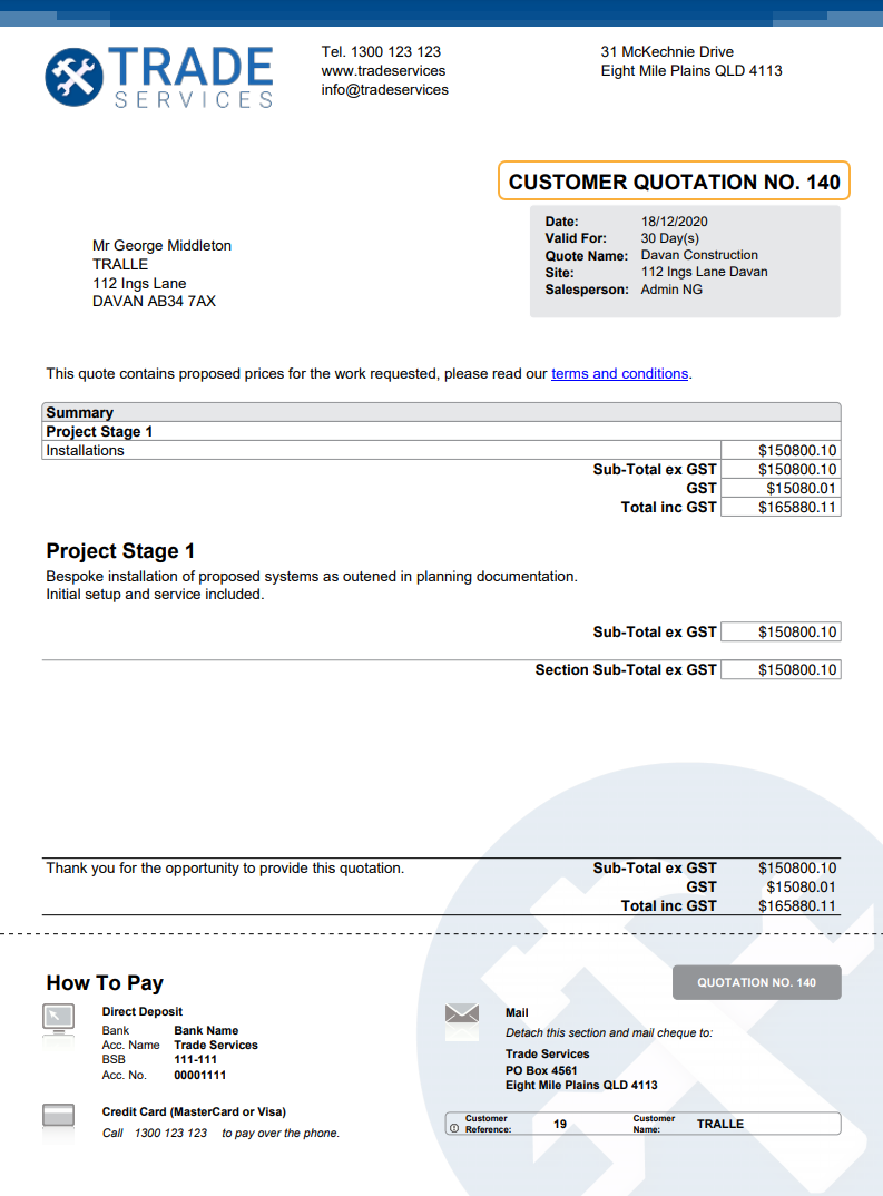 A screenshot of the quote form PDF title.