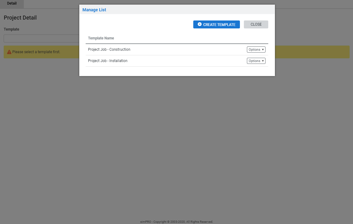 A screenshot of the Create Template button.