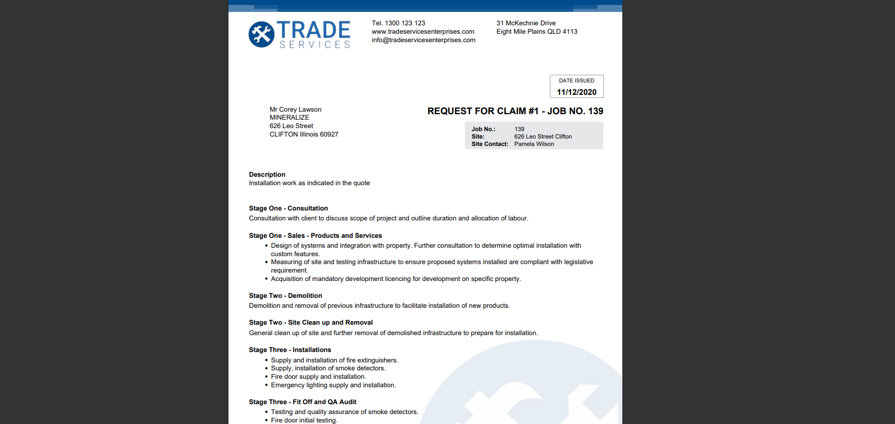 A screenshot of the section names above each cost centre on a request for claim.