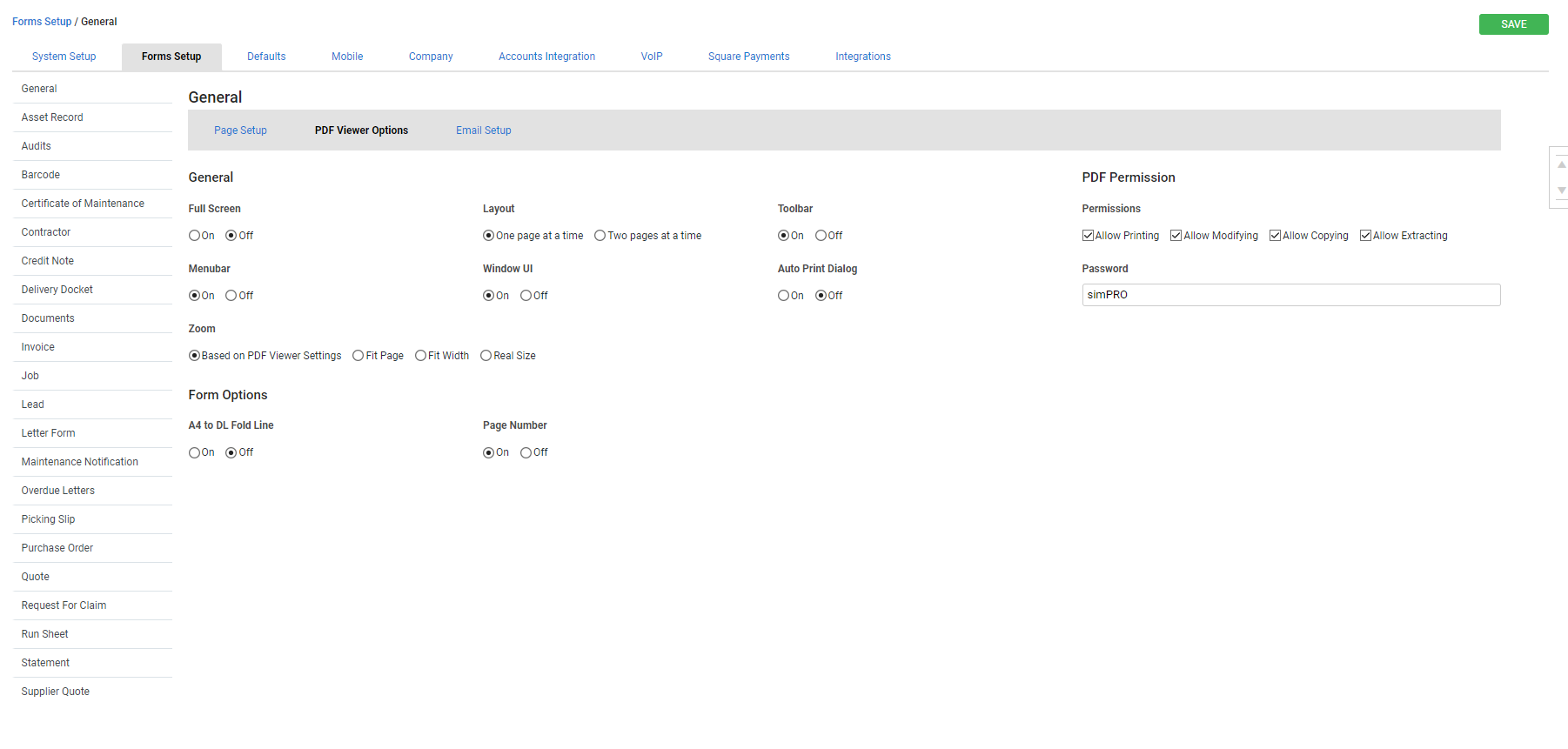 A screenshot of the PDF Viewer Options tab.