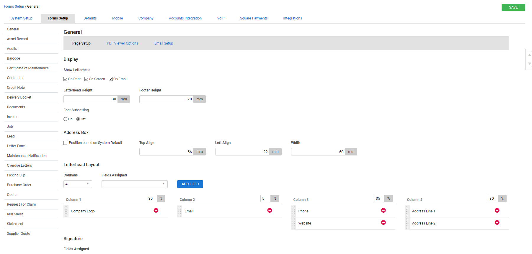 A screenshot of the Page Setup sub-tab.