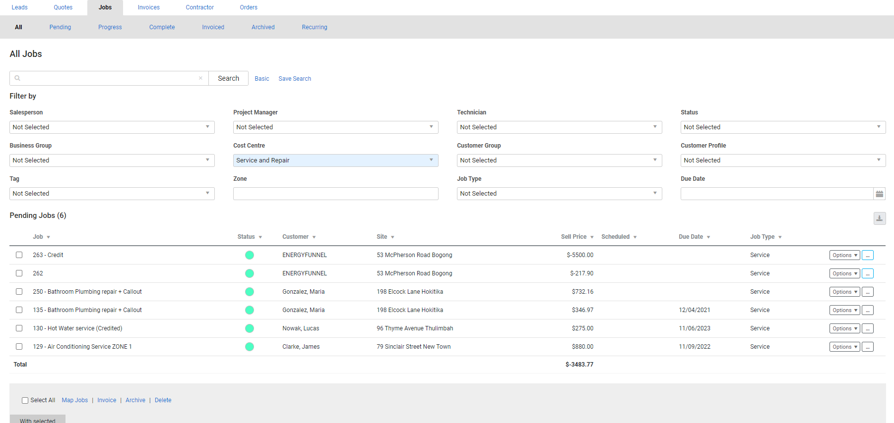 A screenshot of the Advanced filter options.