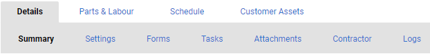 A screenshot of tabs and sub-tabs in Simpro Premium.