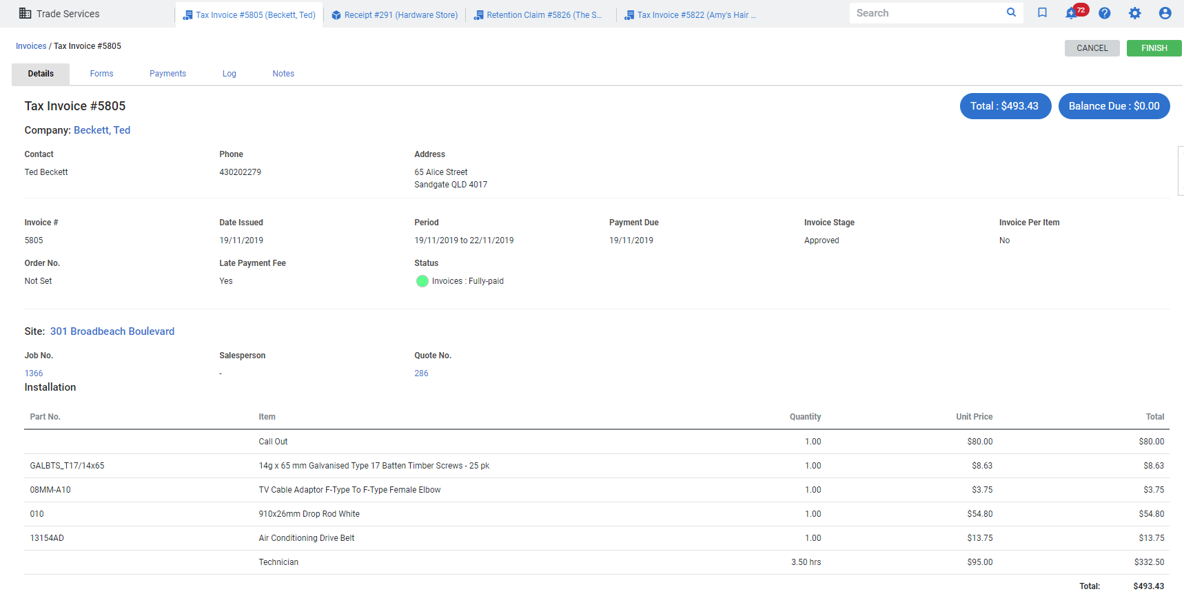 A screenshot of the menu available when hovering over the minimised menu.