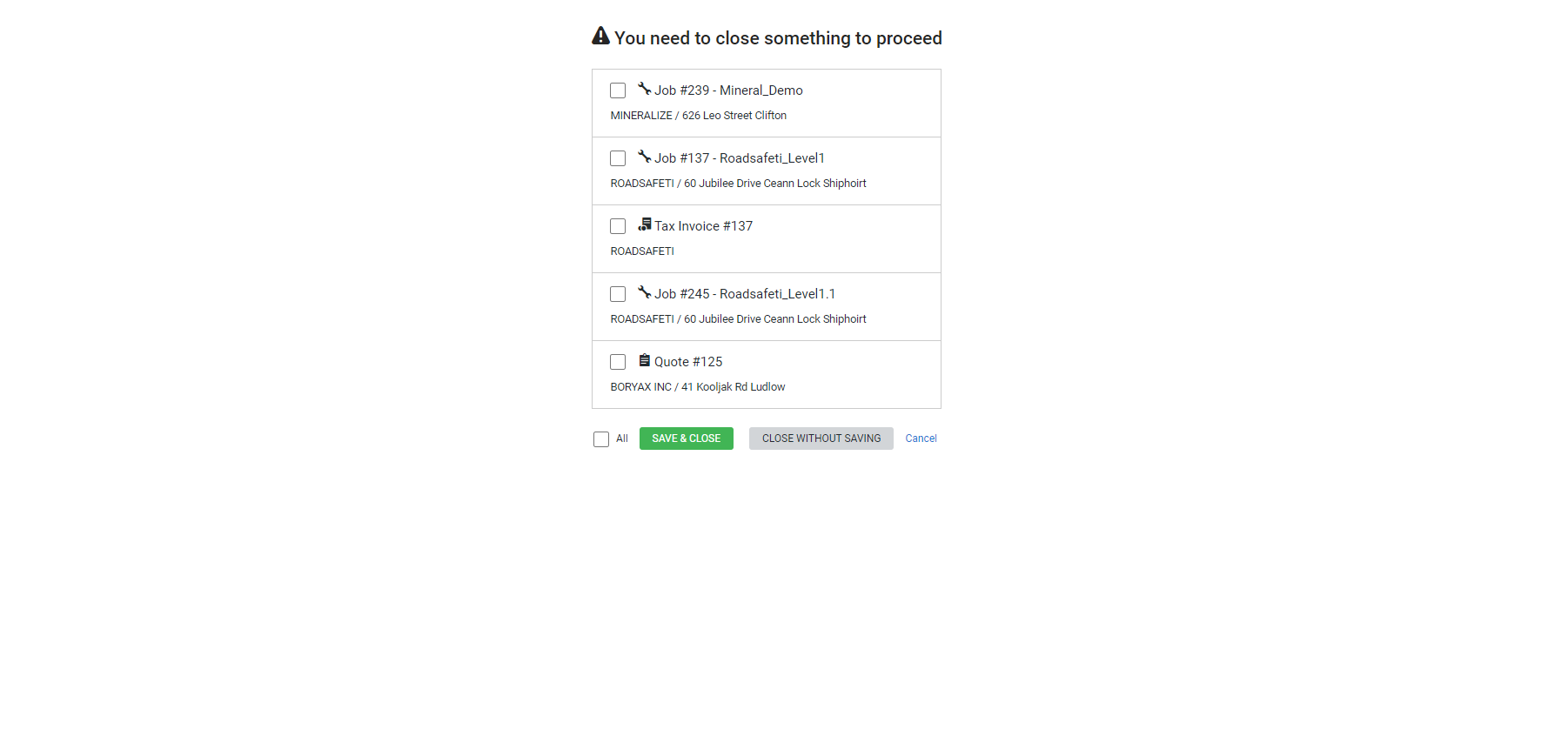 A screenshot of the Unsaved work pop-up warning.