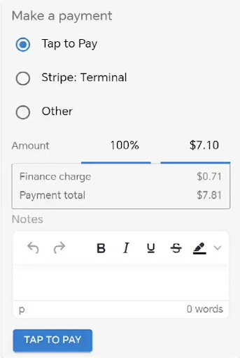 A screenshot of the Make a payment screen.