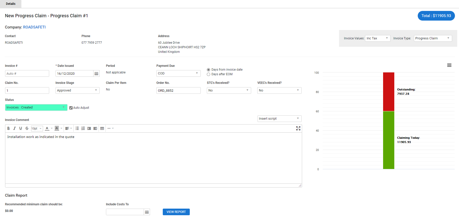 A screenshot of the graph in a progress claim.