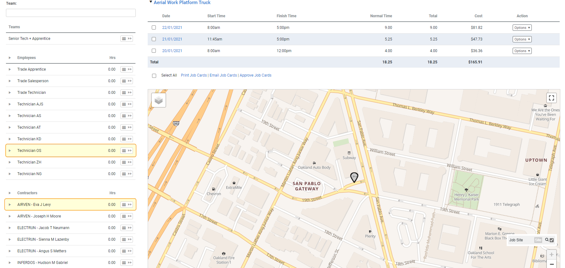 A screenshot of preferred technicians highlighted under Available Resources.