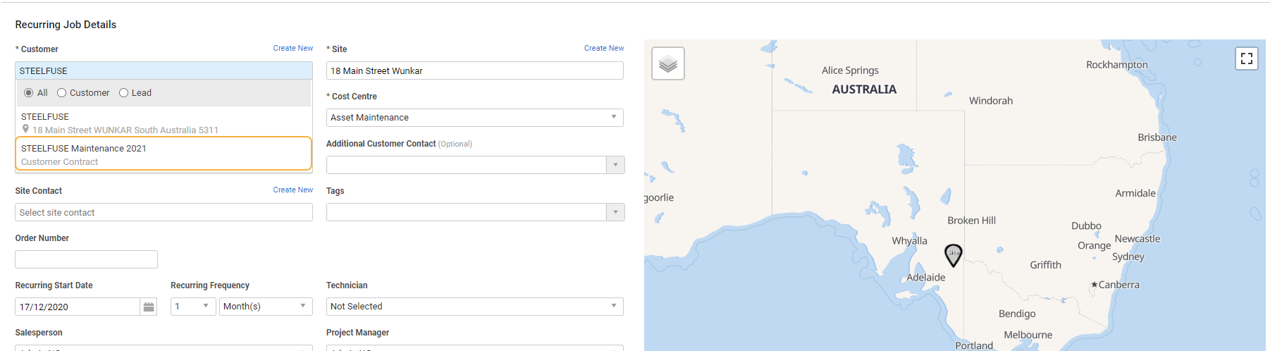 A screenshot of a recurring job template for asset maintenance
