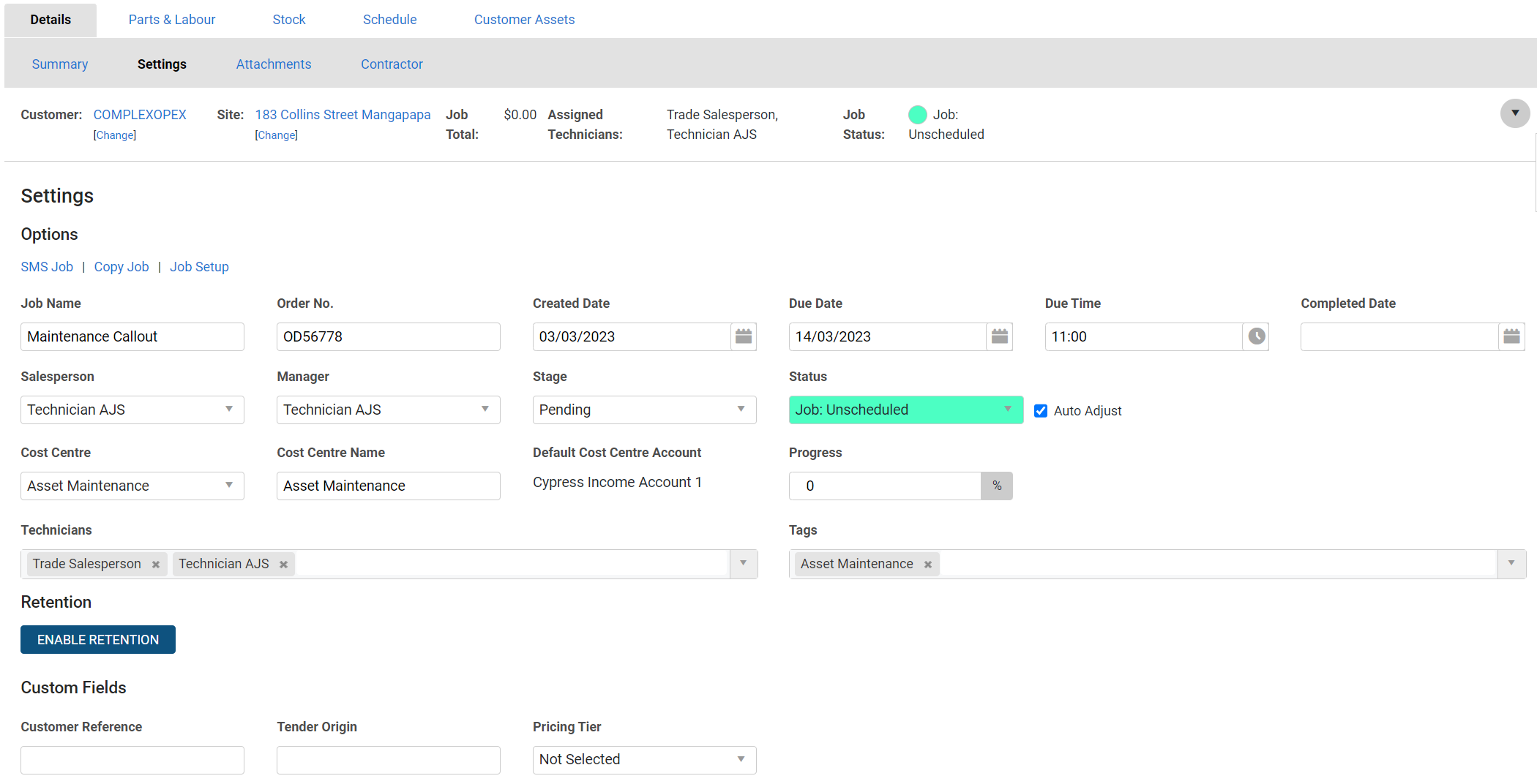 A screenshot of the Settings page.