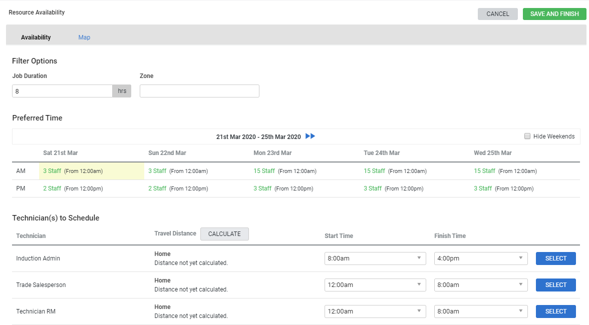 A screenshot of the Resource Availability pop-up box.