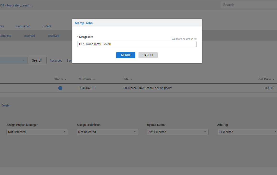 A screenshot of the Merge Quotes pop-up window.