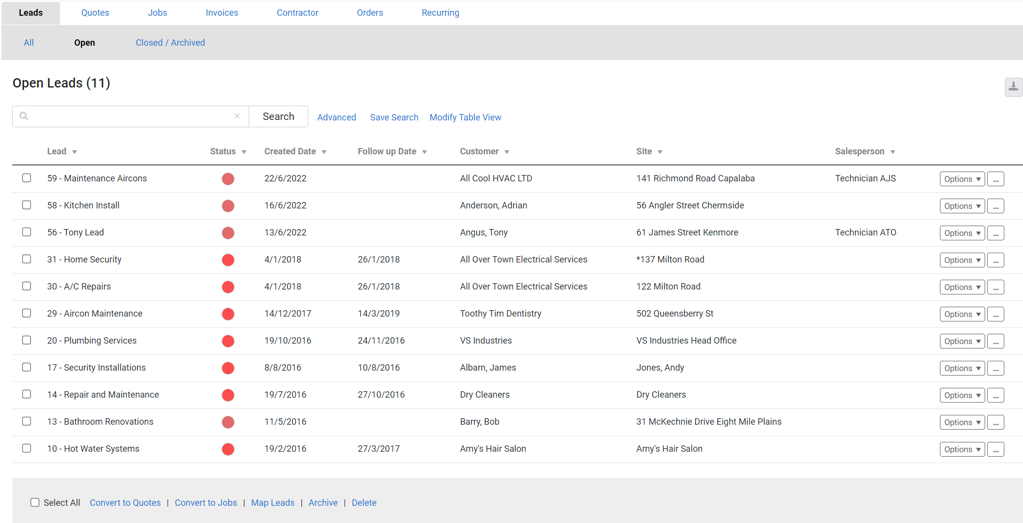 A screenshot of the Convert to Quote option.