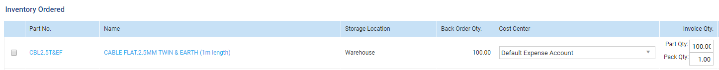 A screenshot of a supplier purchase order with a supplier pack quantity being receipted.