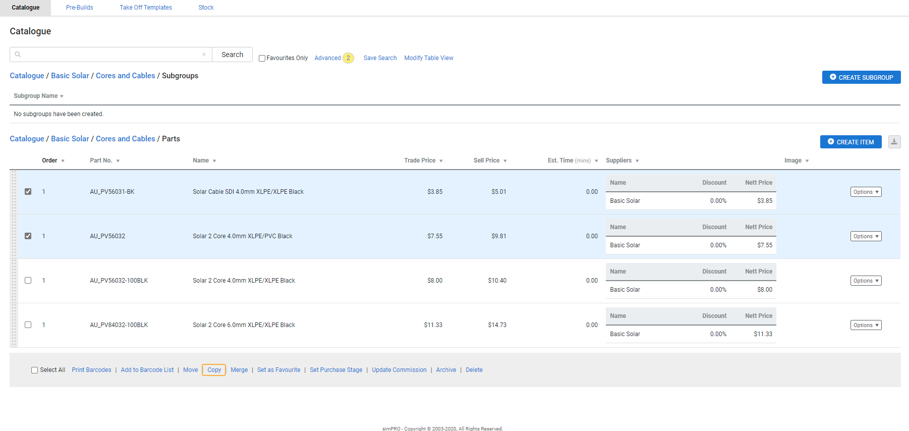 A screenshot of items being copied.