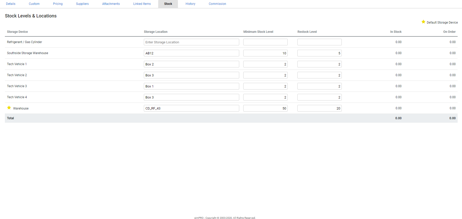 A screenshot of the Stock option in the Materials menu.