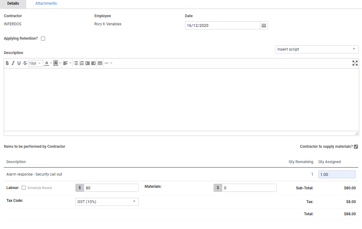 A screenshot of a pre-build in a work order.