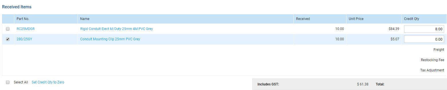 A screenshot of the Set Qty to Zero option.