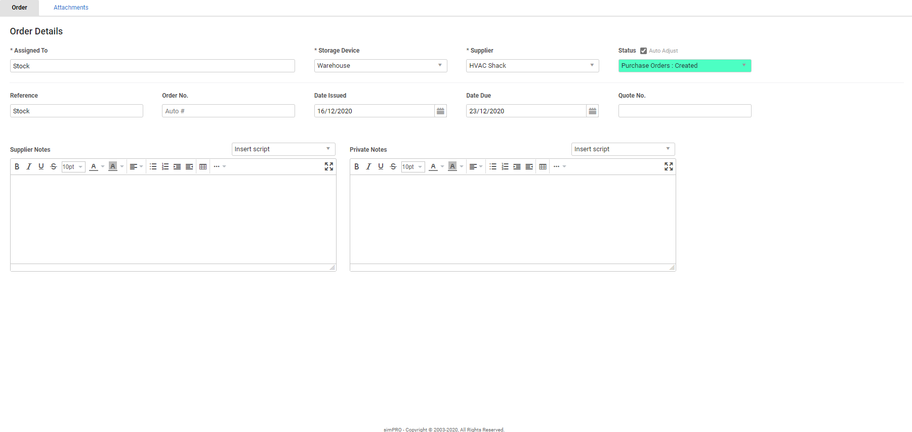 A screenshot of a purchase order number being created.