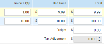 A screenshot of the Tax Adjustment field in a receipt.
