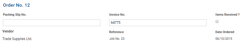 A screenshot of receipting before goods are received.