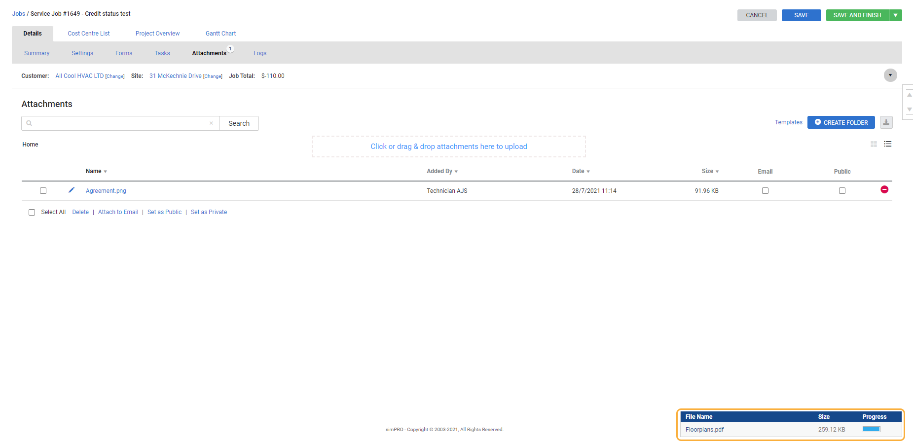 A screenshot of an attachment being uploaded.