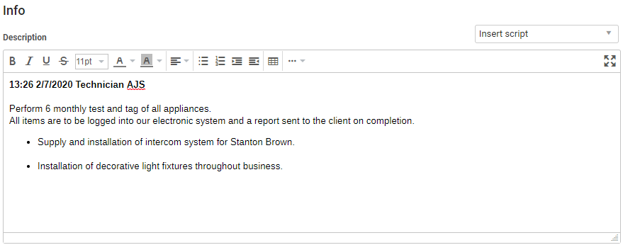 A screenshot of a date stamp in the Notes field.