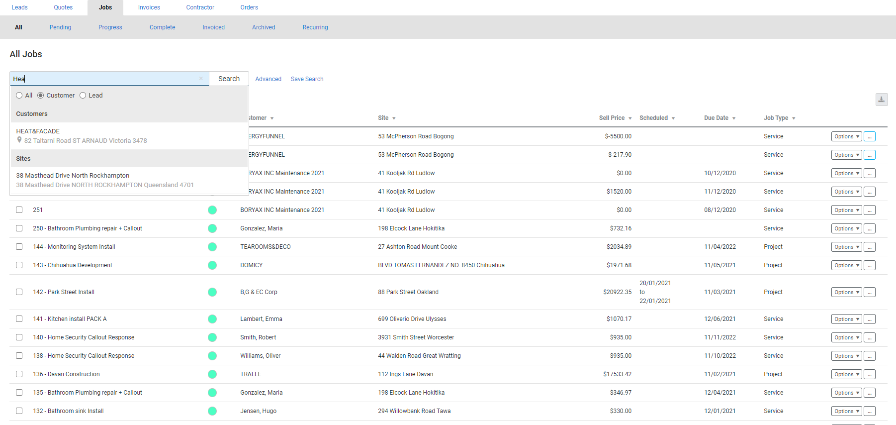 A screenshot of the local search bar in the Invoices tab.