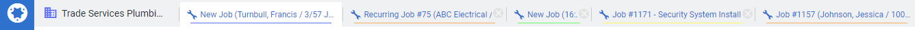 A screenshot of Open Work tabs in multiple companies.